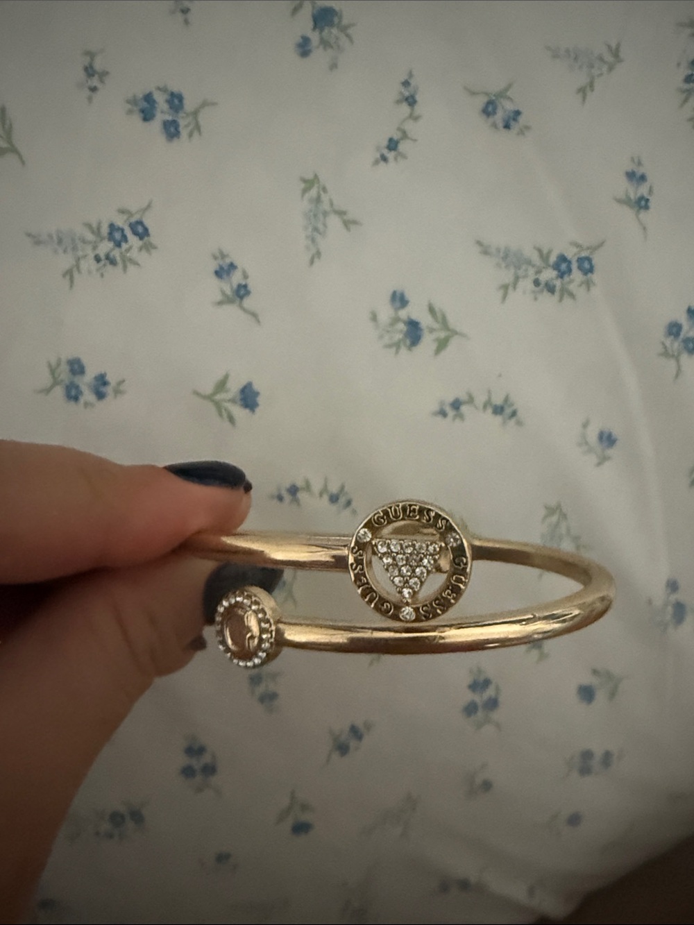 Guess Gold-Tone Crystal Logo Open Cuff Bracelet
